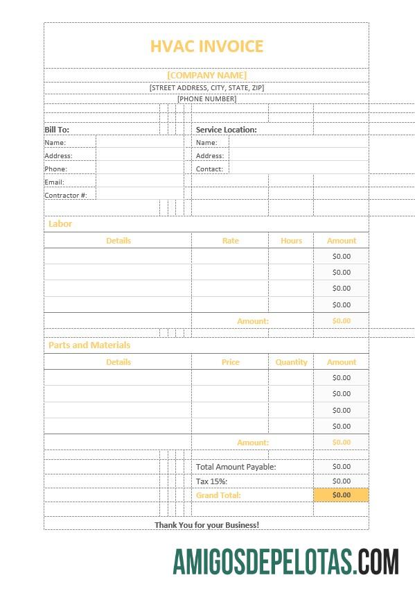 imprimível Modelo de fatura HVAC